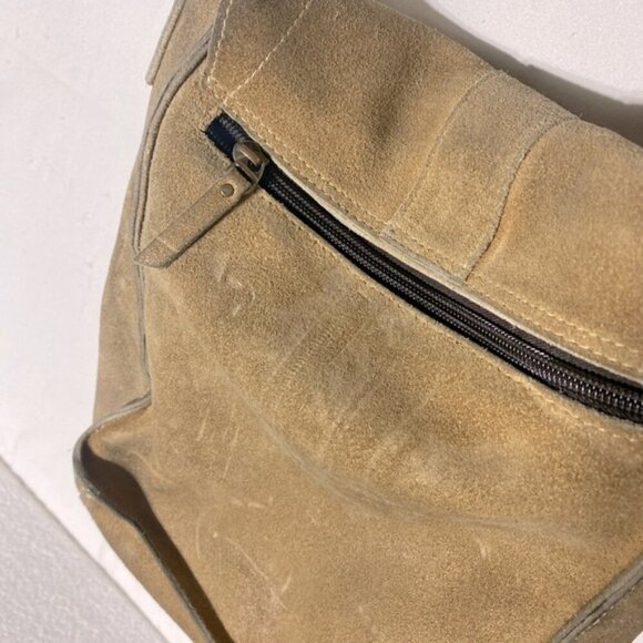Vintage Tan Suede Leather Cross Body Boho Hobo Shoulder Bag Purse - Picture 9 of 15